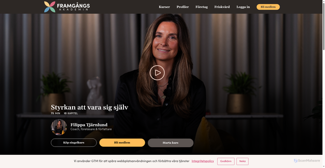 Security scan screenshot of https://framgangsakademin.se/kurs/filippa-tjarnlund-styrkan-att-vara-sig-sjalv/?course_id=3232721