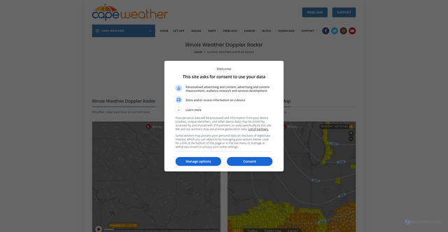 Security scan screenshot of https://capeweather.com/illinois-weather-doppler-radar-map/