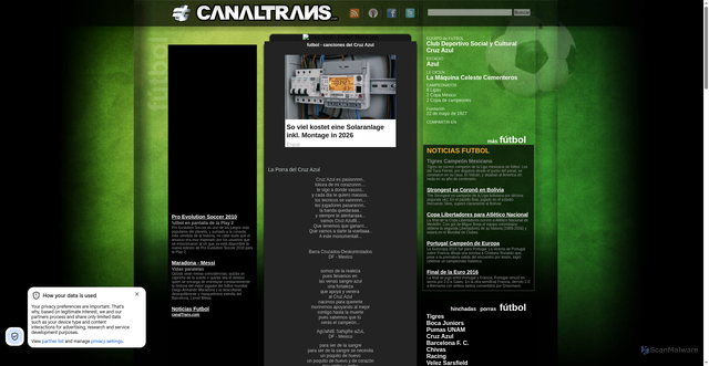Security scan screenshot of https://www.canaltrans.com/deportes/futbol/cruzazul.html