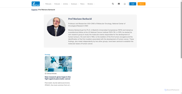 Security scan screenshot of https://www.healthed.com.au/meet-our-experts/prof-mariano-barbacid/