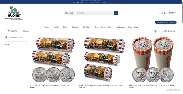 Security scan screenshot of https://ecoins.com/collections/quarters?srsltid=AfmBOorobTjfIrSD_QQM309iuDigkRajD7nhQQnzaLFGMz4zhsjUUEPp