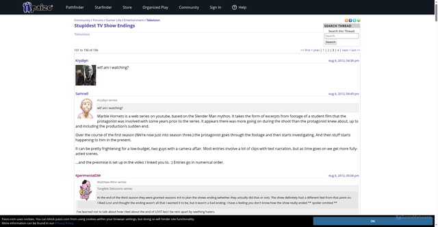 Security scan screenshot of https://paizo.com/threads/rzs2ok04&page=3?Stupidest-TV-Show-Endings=