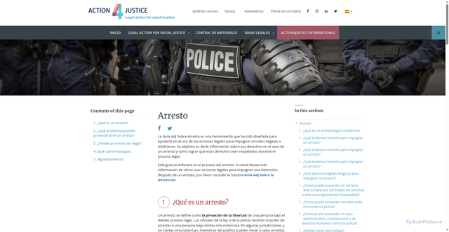 Security scan screenshot of action4justice.org