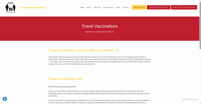 Security scan screenshot of https://www.calvaryurgentcare.com/service/travel-vaccinations