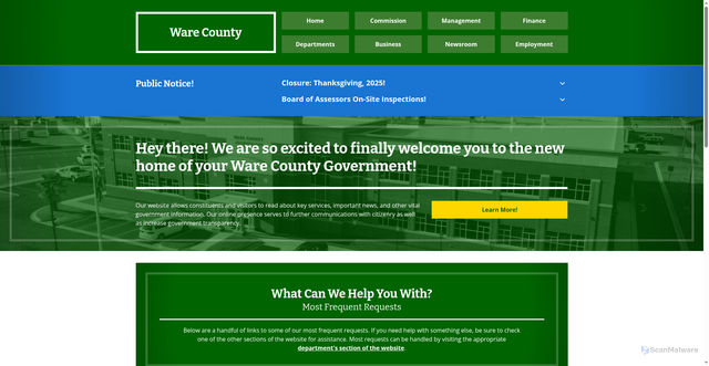 Security scan screenshot of https://www.warecountyga.gov/