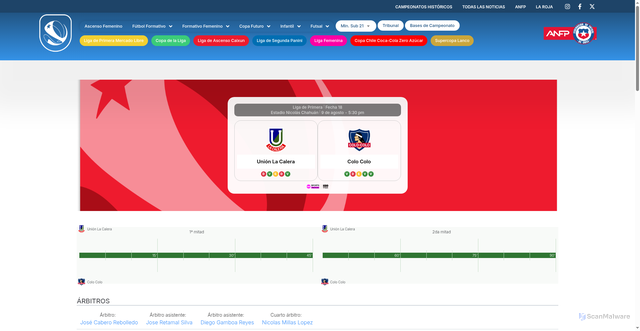 Security scan screenshot of https://www.campeonatochileno.cl/match/uni%C3%B3n-la-calera-colo-colo-2026-08-09/