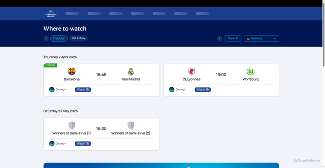 Security scan screenshot of https://wheretowatch.uefa.com/