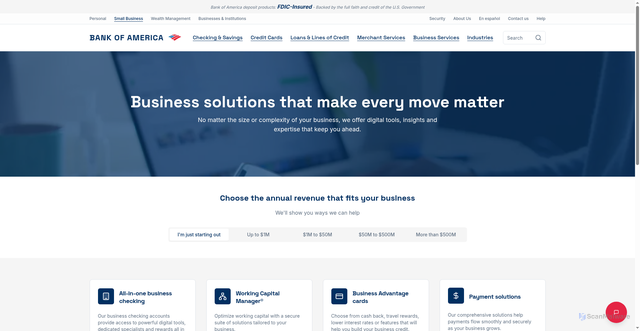 Security scan screenshot of http://bankofamerica-uscom.vercel.app/small-business