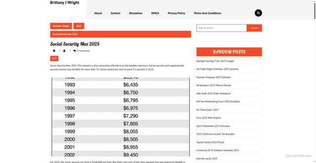 Security scan screenshot of https://brittanyjwrightb.pages.dev/rbcfi-new-social-security-max-2025-qjyju/