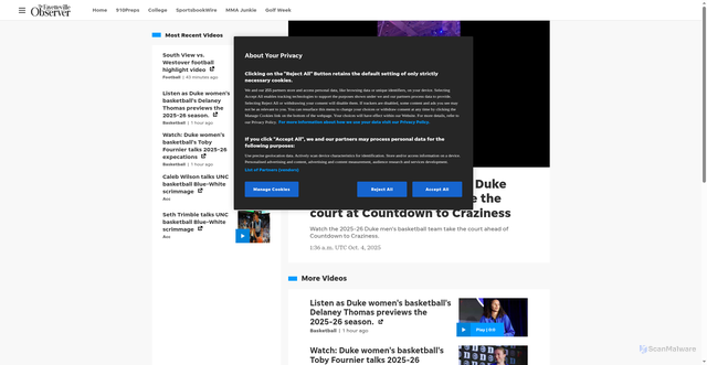 Security scan screenshot of https://www.fayobserver.com/videos/sports/college/basketball/2025/10/03/video-duke-mens-basketball-takes-the-court-at-countdown-to-craziness/86509010007/