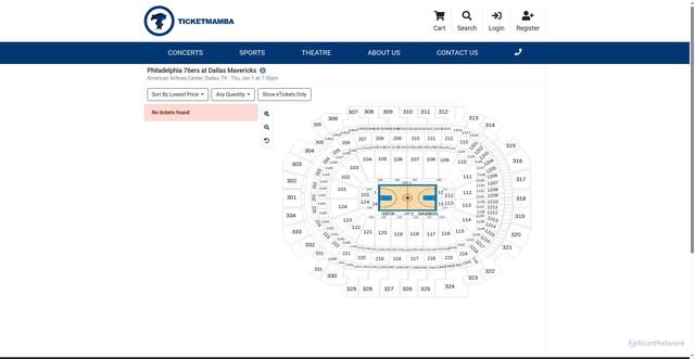 Security scan screenshot of https://www.ticketmamba.com/events/3082704/philadelphia-76ers-at-dallas-mavericks-tickets