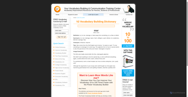 Security scan screenshot of https://vocabulary-vocabulary.com/dictionary/mar.php