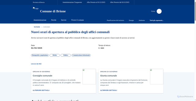 Security scan screenshot of https://www.comune.brione.bs.it/