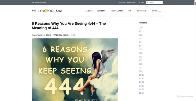 Security scan screenshot of https://willowsoul.com/blogs/numbers/5-reasons-why-you-are-seeing-4-44-the-meaning-of-444?srsltid=AfmBOorChiXq6dTxlic5itkqTkYup-H8LmHbALzr2-Qs8mCI3WIDtQmZ