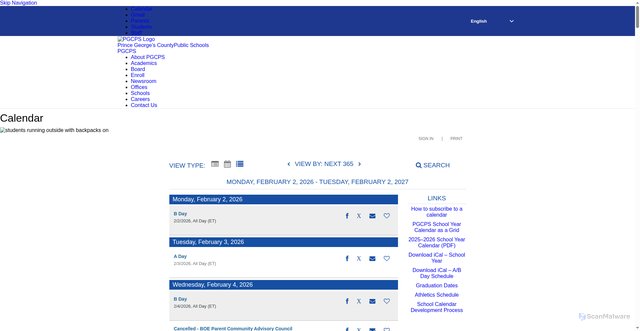 Security scan screenshot of https://go.activecalendar.com/pgcps/