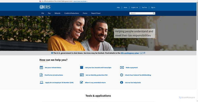 Security scan screenshot of https://www.irs.gov/