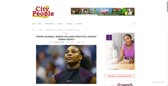 Security scan screenshot of https://www.citypeopleonline.com/doping-scandal-serena-williams-cries-foul-against-tennis-agency/