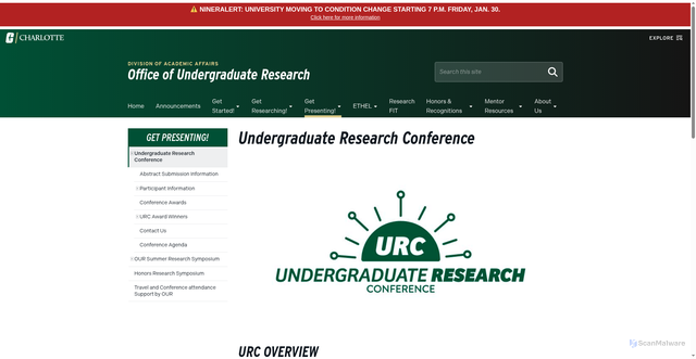 Security scan screenshot of https://our.charlotte.edu/programs/urc/