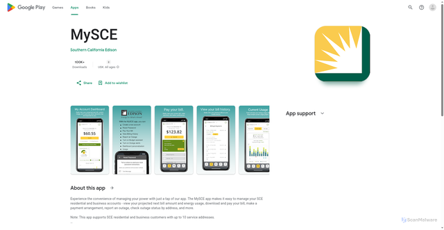 Security scan screenshot of https://play.google.com/store/apps/details?id=com.sce.mysce&hl=en_US