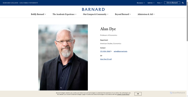 Security scan screenshot of https://barnard.edu/profiles/alan-dye