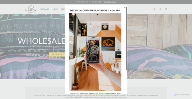 Security scan screenshot of https://www.hardycoffee.com/