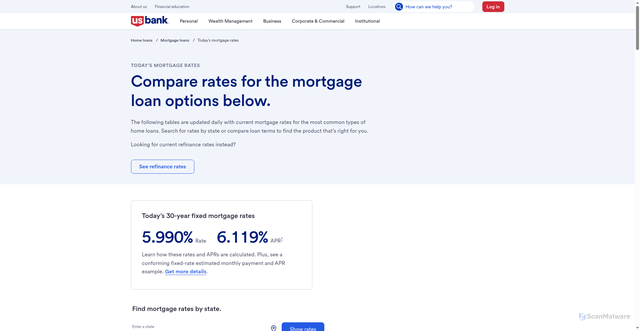Security scan screenshot of https://www.usbank.com/home-loans/mortgage/mortgage-rates.html