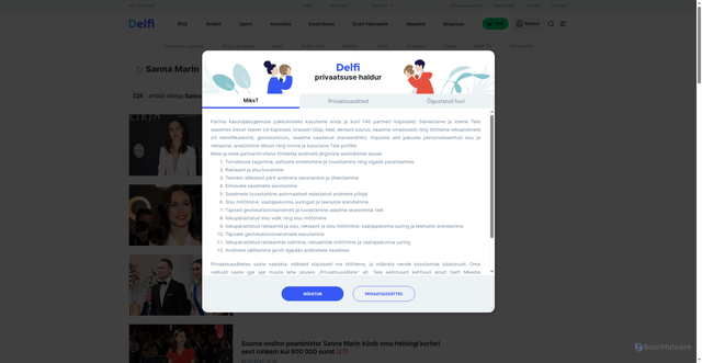 Security scan screenshot of https://www.delfi.ee/teema/88322621/sanna-marin