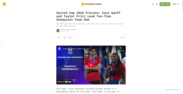 Security scan screenshot of https://courtsidecoffee.substack.com/p/united-cup-2026-preview-coco-gauff
