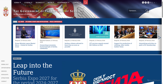 Security scan screenshot of https://www.srbija.gov.rs/index.php/en/