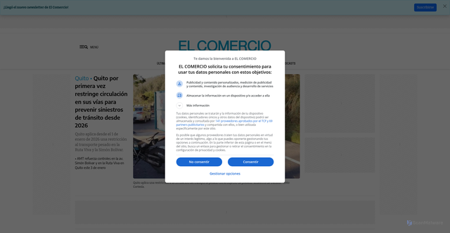 Security scan screenshot of https://www.elcomercio.com