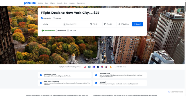 Security scan screenshot of https://www.priceline.com/flight-routes/en-us/US/NYC/flights-to-new-york-city.ssp