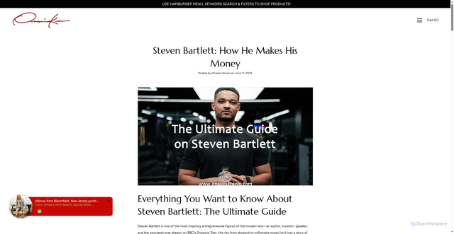 Security scan screenshot of https://www.onassiskrown.com/blogs/transformation/steven-bartlett?srsltid=AU7gw4V_POojYtPvXdYrKIPnu-Ytf_wAQ-fuC0Of_acE0MLMSkYev08U