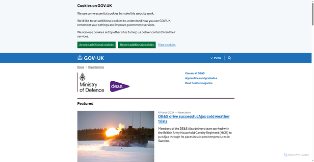 Security scan screenshot of https://www.gov.uk/government/organisations/defence-equipment-and-support