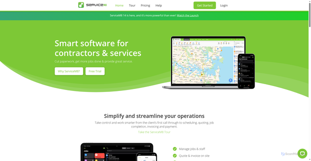 Security scan screenshot of https://servicem8.com