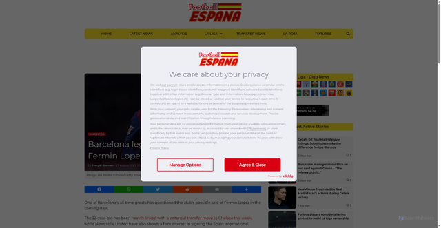 Security scan screenshot of https://www.football-espana.net/2025/08/29/barcelona-legend-calls-out-fermin-lopez-sale