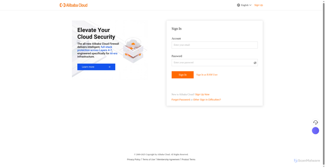 Security scan screenshot of https://passport.alibabacloud.com/