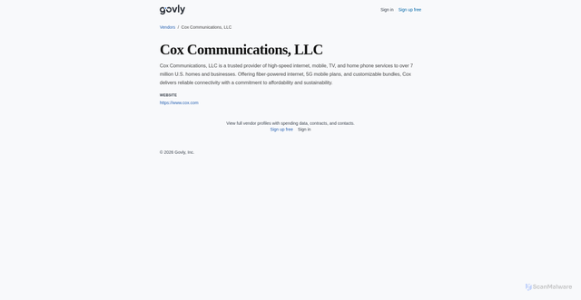 Security scan screenshot of https://app.govly.com/public/vendors/cox_communications_llc