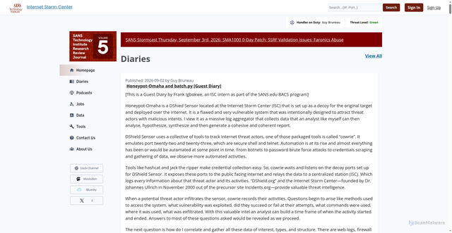Security scan screenshot of https://isc.sans.edu
