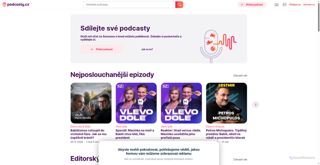 Security scan screenshot of https://podcasty.seznam.cz