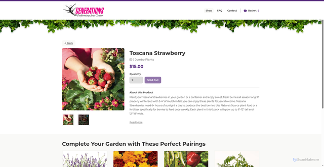 Security scan screenshot of https://generationsperforming.sowzer.com/shop_/t23049/t33171-toscana-strawberry
