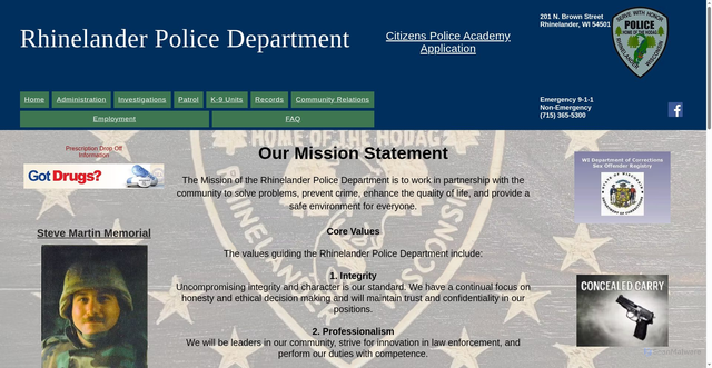Security scan screenshot of https://www.rhinelanderpd.gov/