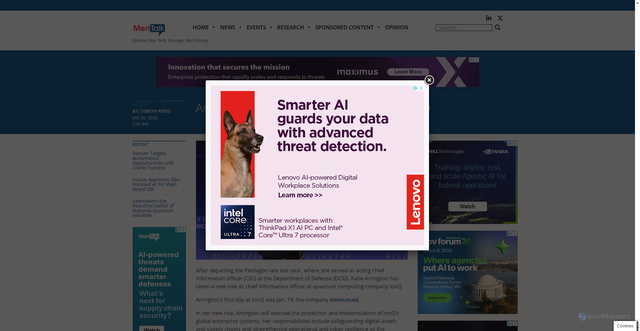 Security scan screenshot of https://meritalk.com/articles/arrington-named-cio-at-quantum-firm-ionq/