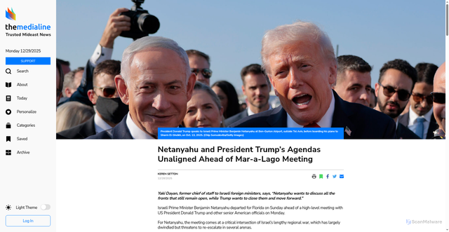 Security scan screenshot of https://themedialine.org/top-stories/netanyahu-and-president-trumps-agendas-clash-ahead-of-mar-a-lago-meeting/