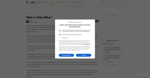 Security scan screenshot of https://careers.alot.com/career-paths/what-is-a-police-officer--5544