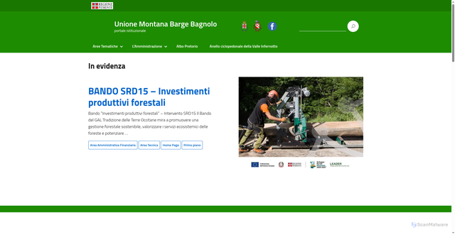 Security scan screenshot of https://www.unionemontanabargebagnolo.it/