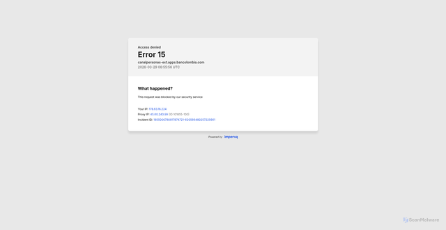 Security scan screenshot of https://canalpersonas-ext.apps.bancolombia.com