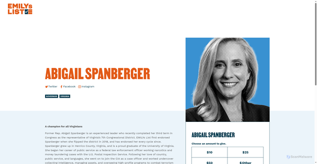 Security scan screenshot of https://emilyslist.org/candidate/abigail-spanberger/