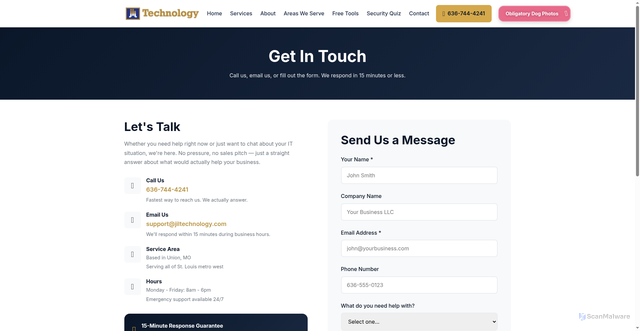 Security scan screenshot of https://jilwebsite.pages.dev/pages/contact.html