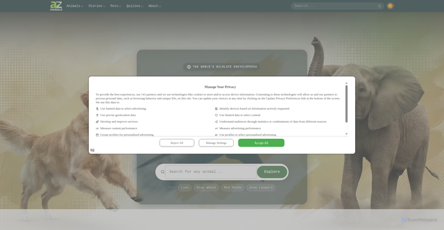 Security scan screenshot of https://a-z-animals.com