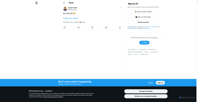 Security scan screenshot of https://x.com/JMar_lewis/status/1973479800435294489